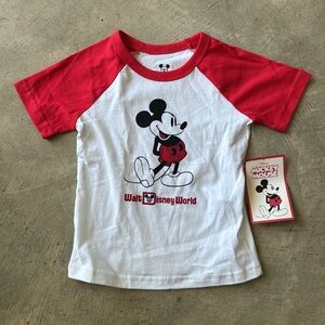 Vintage Walt Disney World Mickey Mouse Red & White Cotton Raglan Tee Shirt